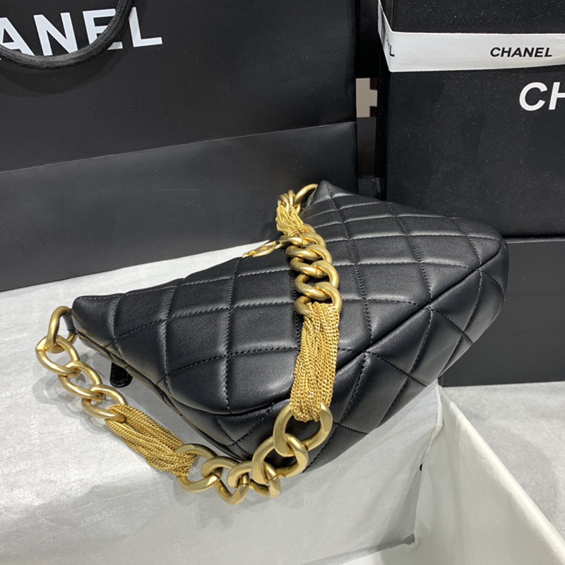 CHANEL 23A Hobo Handbag Underarm Bag Black AS4220