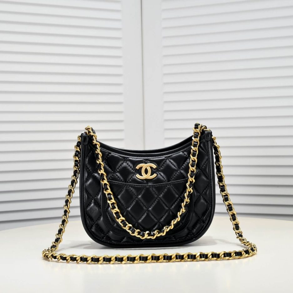 Chanel Hobo Handbag Black Bag AS4666