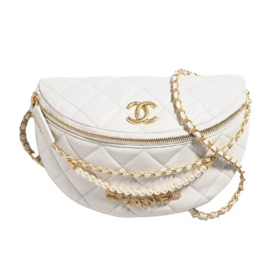 Chanel 24A Waist Bag Imiation Pearls Chain Snowwhite AS4991