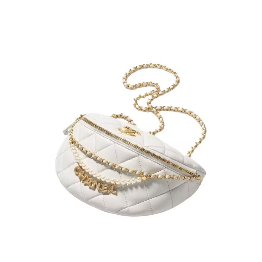 Chanel 24A Waist Bag Imiation Pearls Chain Snowwhite AS4991