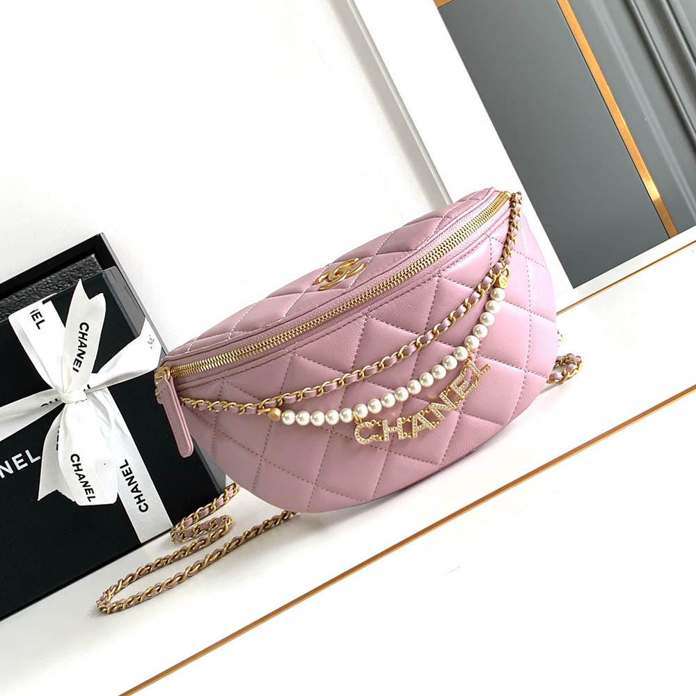 Chanel 24A Waist Bag Imiation Pearls Chain Snowwhite AS4991