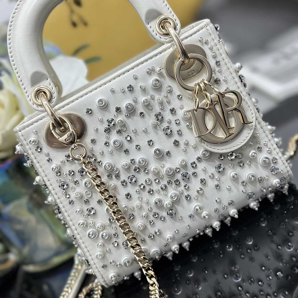 Mini Lady Dior Bag Embroidery Chips Pearly M0505