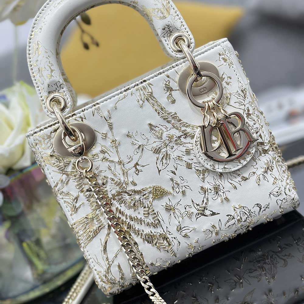 Mini Lady Dior Bag Embroidery Chips Pearly M0505