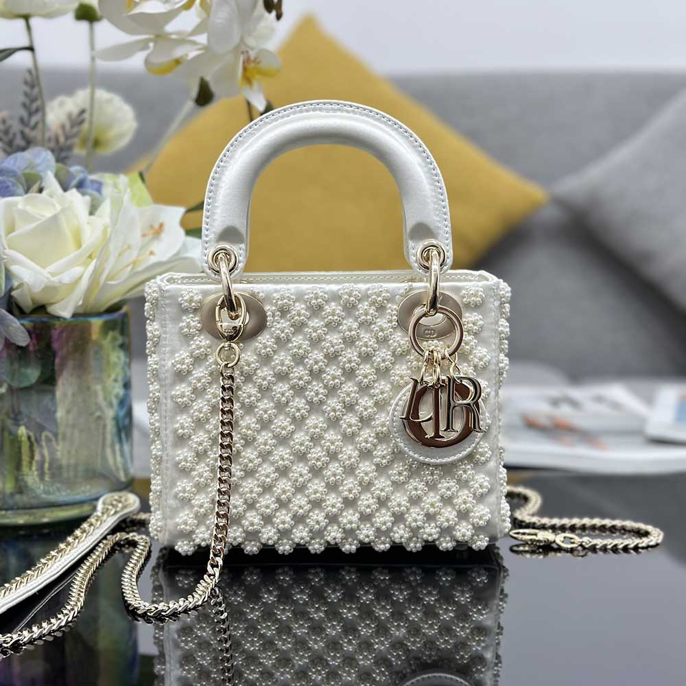 Mini Lady Dior Bag Embroidery Chips Pearly M0505