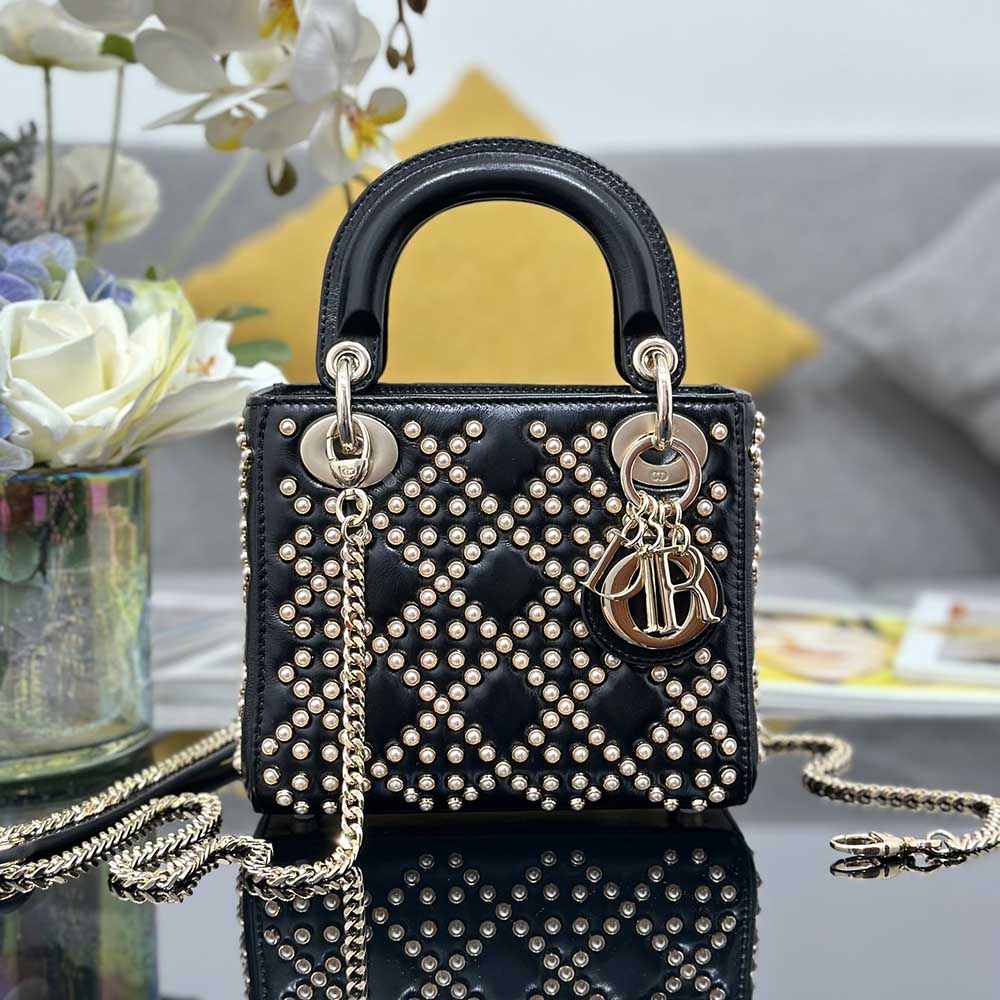 Mini Lady Dior Bag Embroidery Chips Pearly M0505