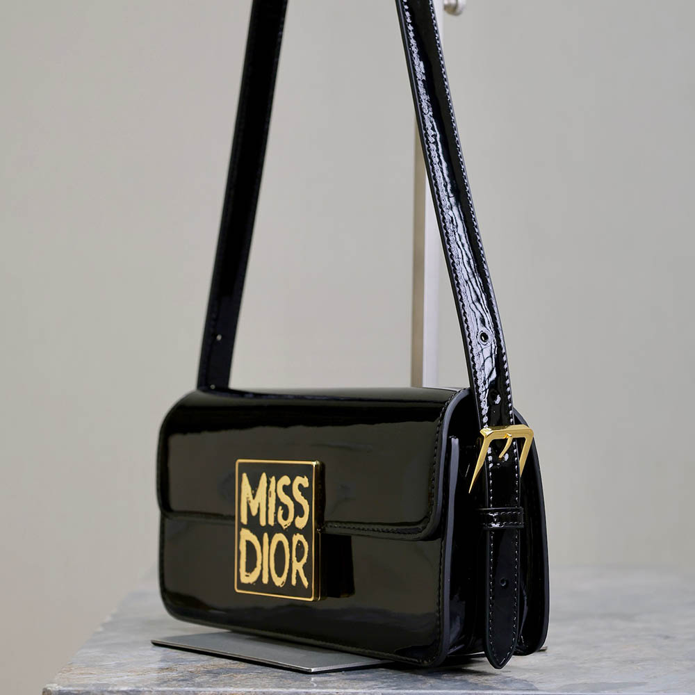 Miss Dior Flap Bag Black Patent Calfskin M2610