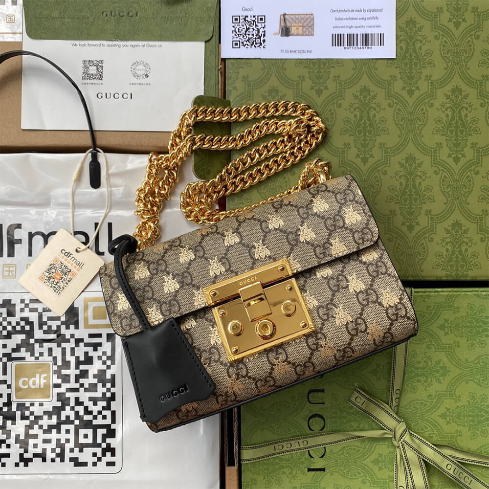 Gucci Padlock Small GG Bees Shoulder Bag 409487