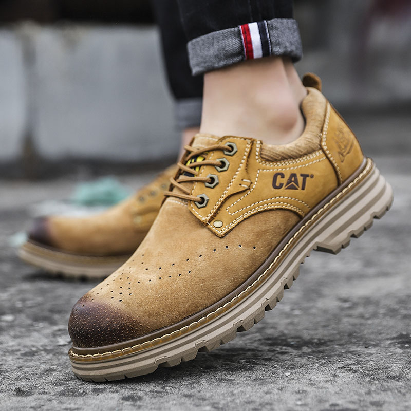 CAT Brogue Leather Shoes Caterpillar Men Daily Casual Comfort Outdoor Street Retro Boots 