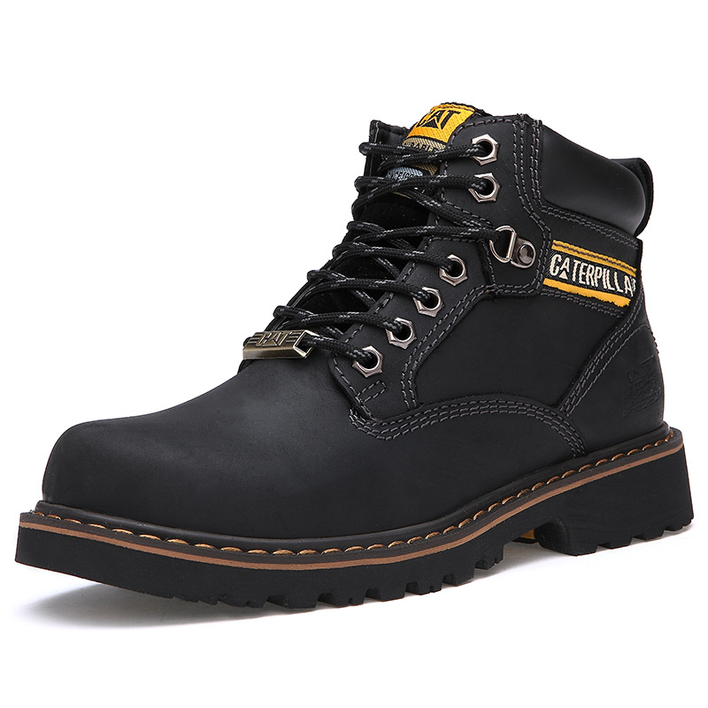 CAT Steel Toe Caterpillar Genuine Cow Leather Work Safety Shoe Men Military Combat Boots Outdoor Footwear