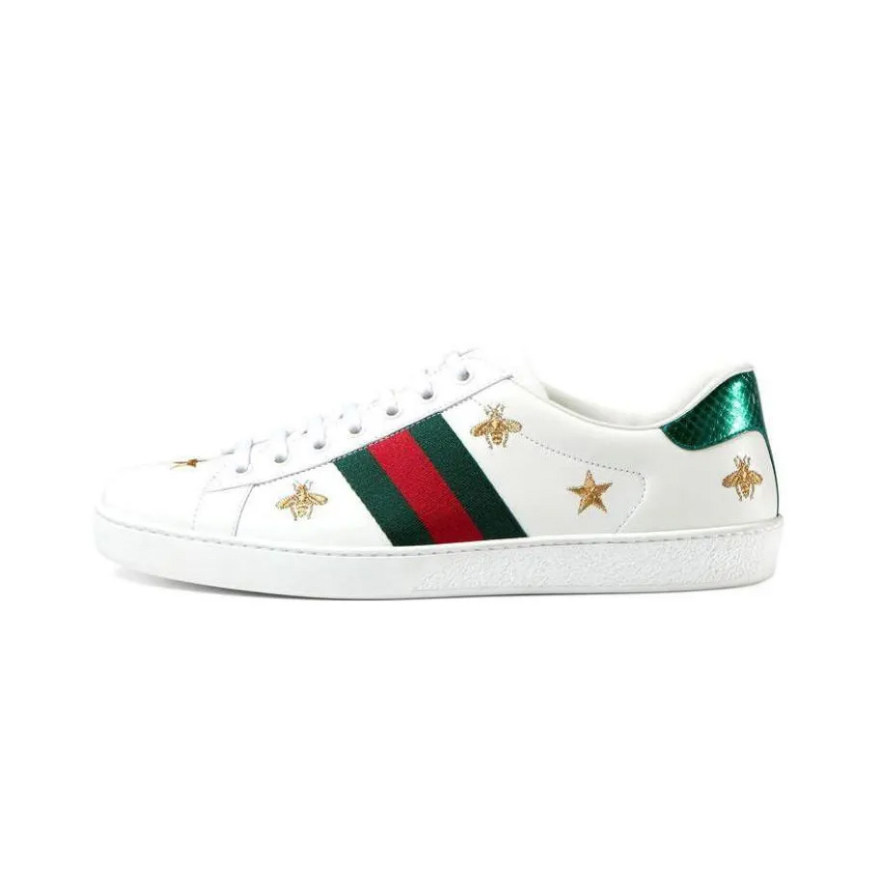 Gucci Ace Leather Sneaker Embroidered Bees And Stars 386750