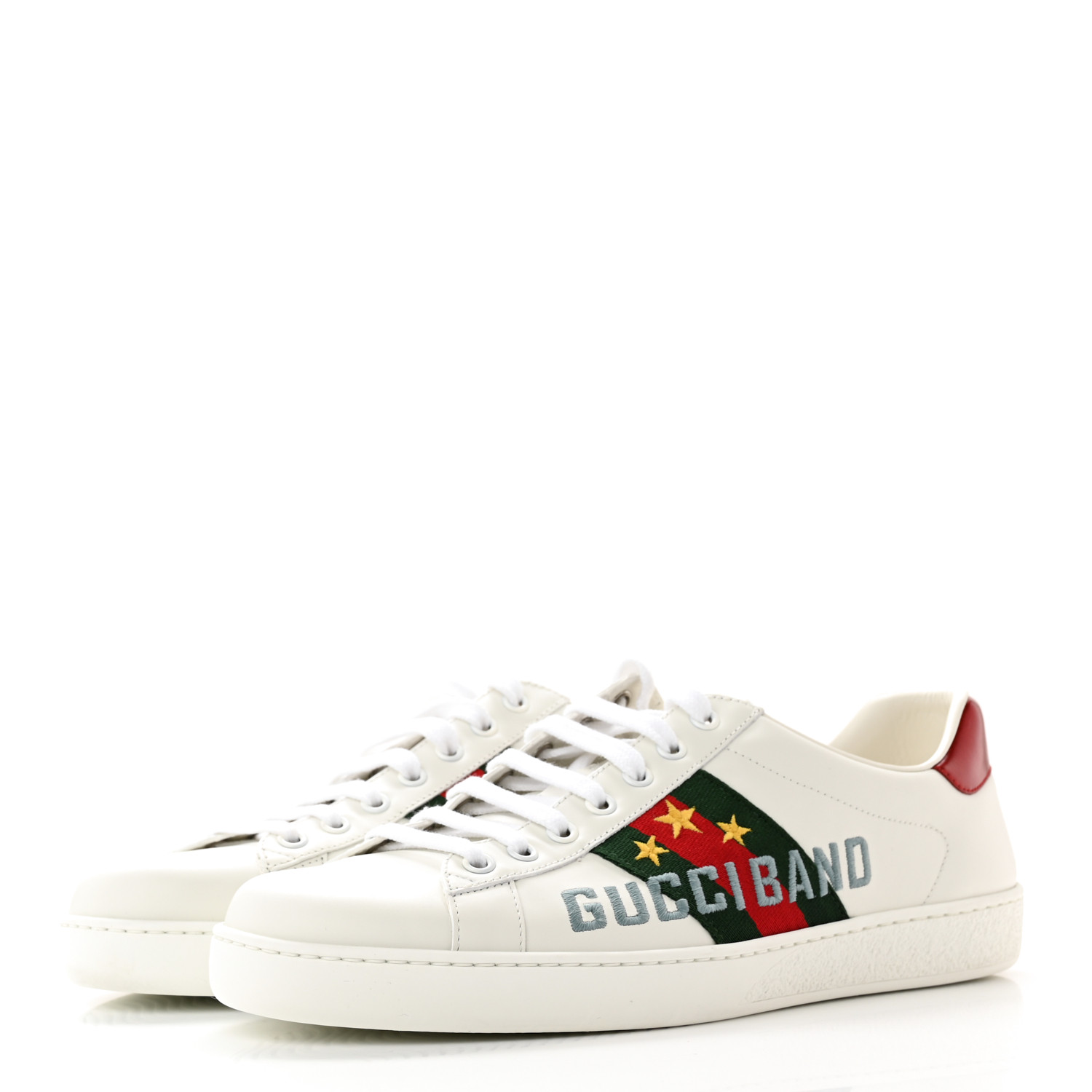 GUCCI Calfskin Web Men Shoe Gucci Band Ace Sneakers 38 White