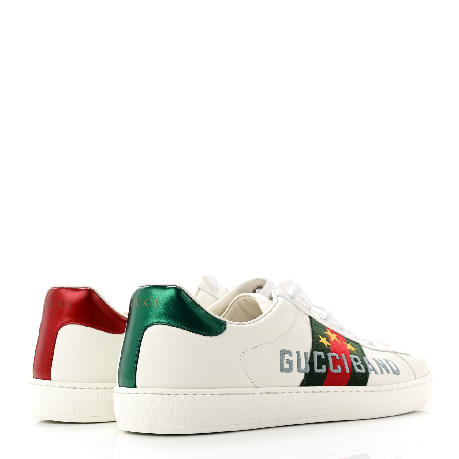 GUCCI Calfskin Web Men Shoe Gucci Band Ace Sneakers 38 White