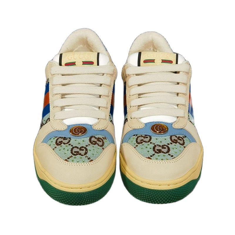 Gucci Distressed Low Sneakers Women and Men Canvas & Leather Dirty Shoe 