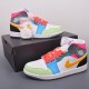 Nike Air Jordan 1 Mid Rainbow Splicing Sneakers Women Men Breathable Shoe FN1190 100B