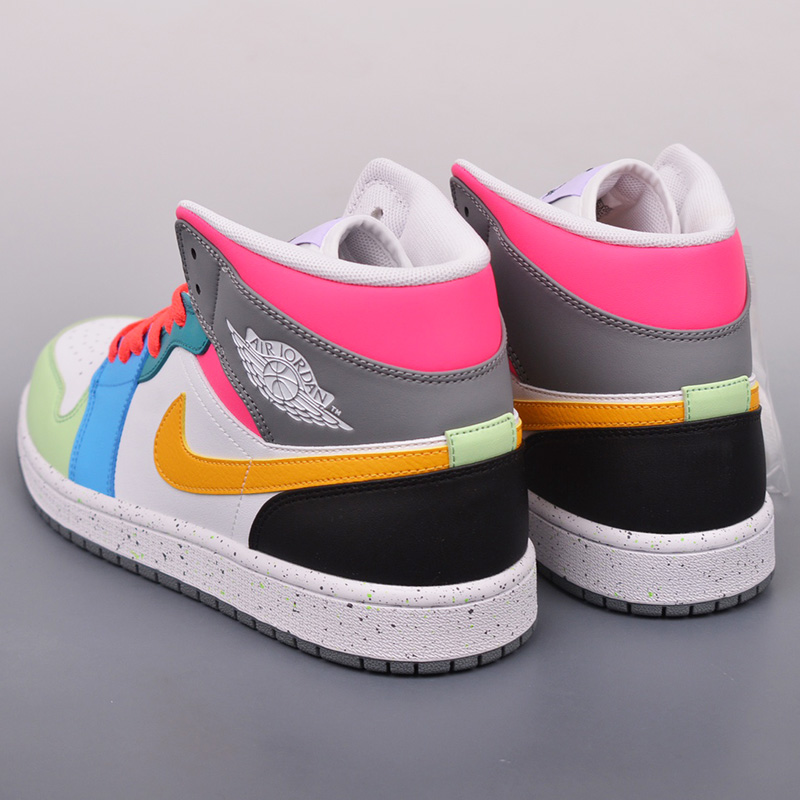 Nike Air Jordan 1 Mid Rainbow Splicing Sneakers Women Men Breathable Shoe FN1190 100B